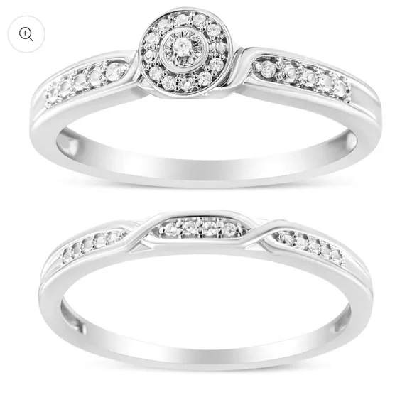 Haus of Brilliance Diamond Accent Frame Twist Shank Bridal Set Ring & Band Sz 12